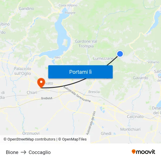 Bione to Coccaglio map