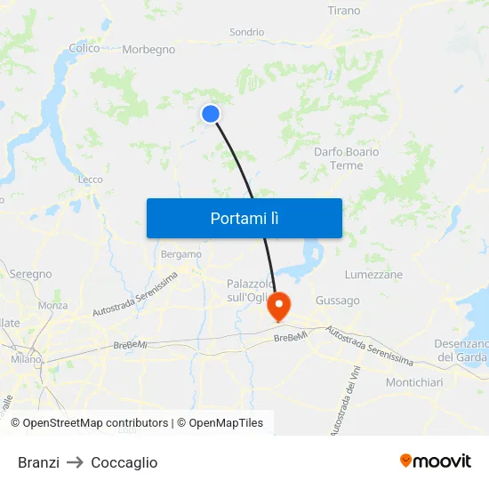 Branzi to Coccaglio map