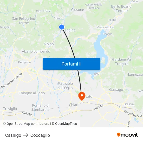 Casnigo to Coccaglio map