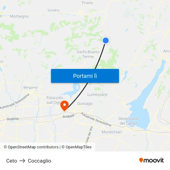 Ceto to Coccaglio map