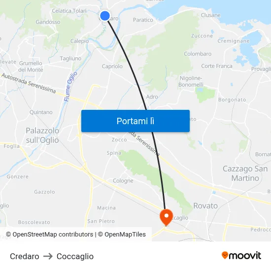 Credaro to Coccaglio map