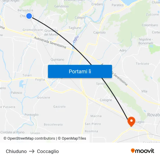 Chiuduno to Coccaglio map
