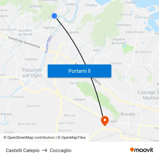 Castelli Calepio to Coccaglio map