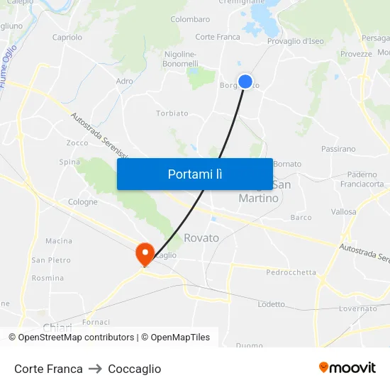 Corte Franca to Coccaglio map