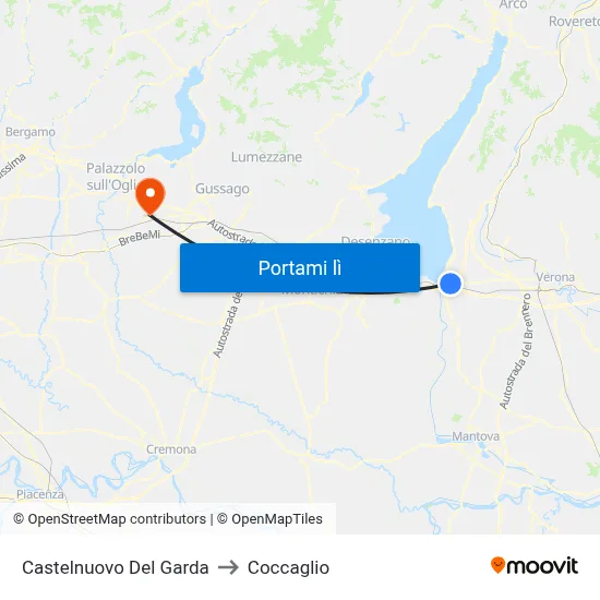 Castelnuovo Del Garda to Coccaglio map