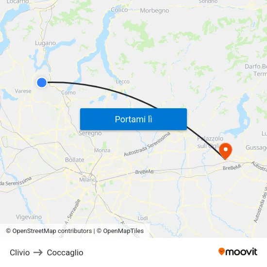 Clivio to Coccaglio map
