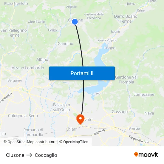 Clusone to Coccaglio map