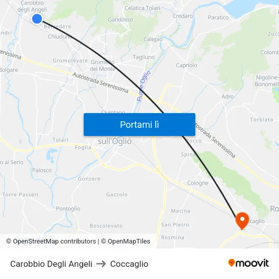 Carobbio Degli Angeli to Coccaglio map