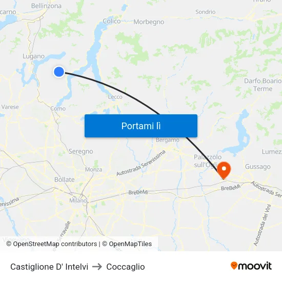 Castiglione D' Intelvi to Coccaglio map