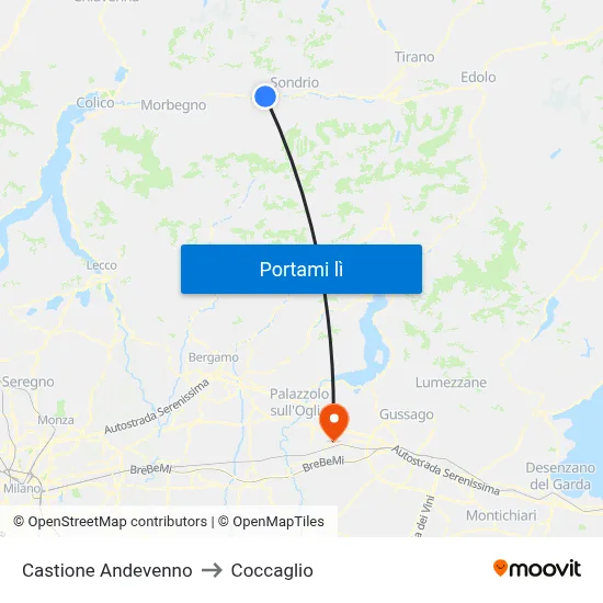 Castione Andevenno to Coccaglio map