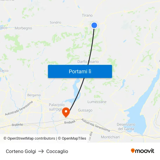 Corteno Golgi to Coccaglio map