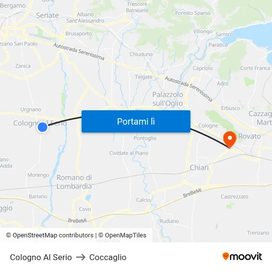Cologno Al Serio to Coccaglio map