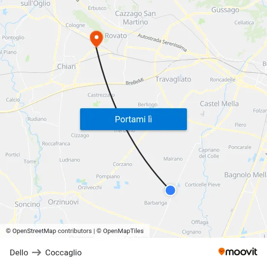 Dello to Coccaglio map