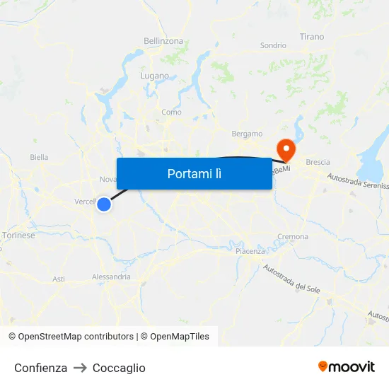 Confienza to Coccaglio map