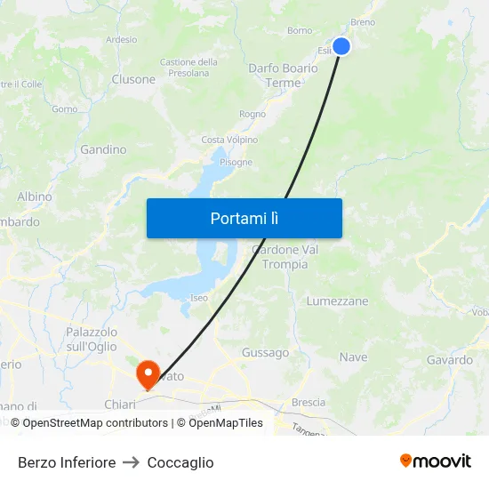 Berzo Inferiore to Coccaglio map