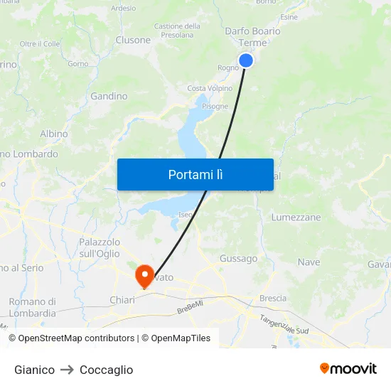 Gianico to Coccaglio map