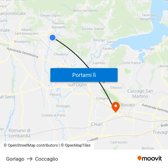 Gorlago to Coccaglio map