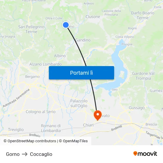 Gorno to Coccaglio map