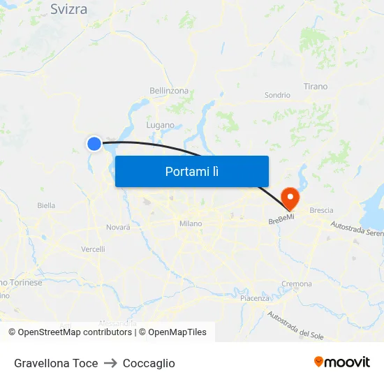 Gravellona Toce to Coccaglio map