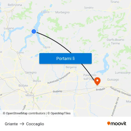 Griante to Coccaglio map