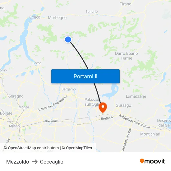 Mezzoldo to Coccaglio map