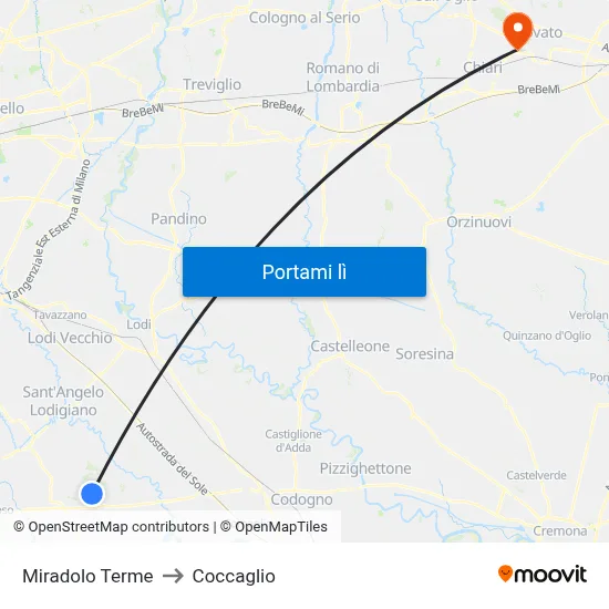Miradolo Terme to Coccaglio map