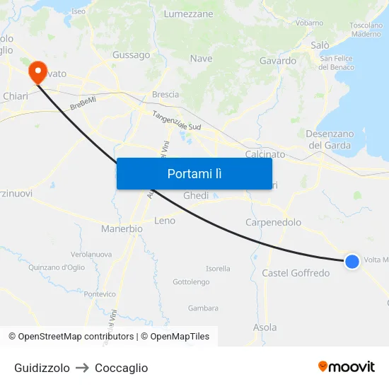 Guidizzolo to Coccaglio map