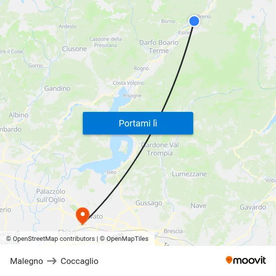 Malegno to Coccaglio map