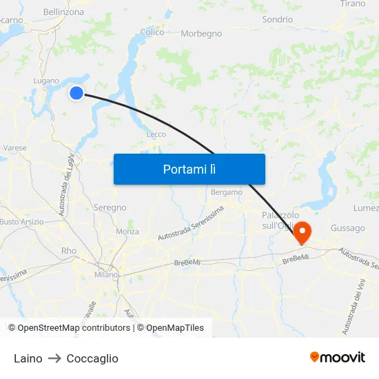 Laino to Coccaglio map
