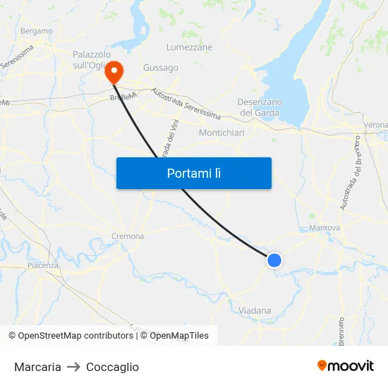Marcaria to Coccaglio map