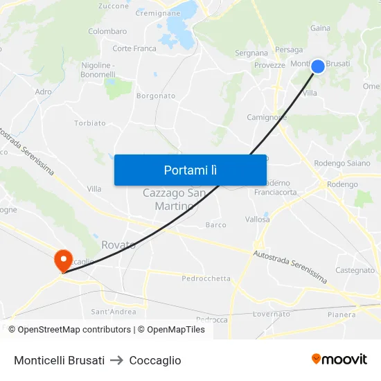 Monticelli Brusati to Coccaglio map