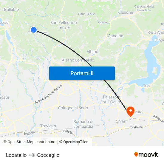 Locatello to Coccaglio map