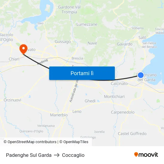 Padenghe Sul Garda to Coccaglio map