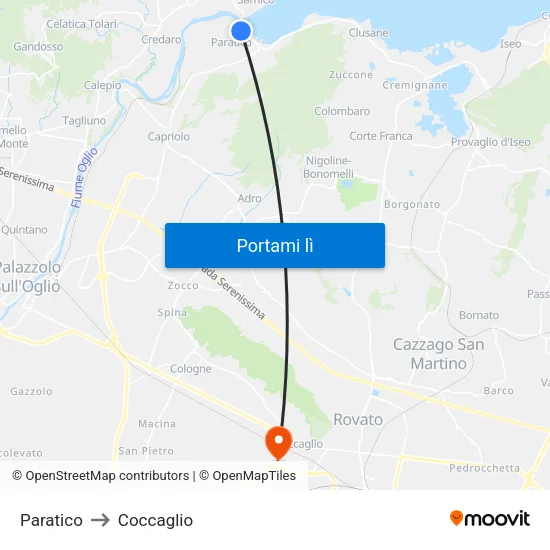 Paratico to Coccaglio map
