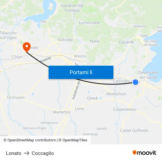 Lonato to Coccaglio map