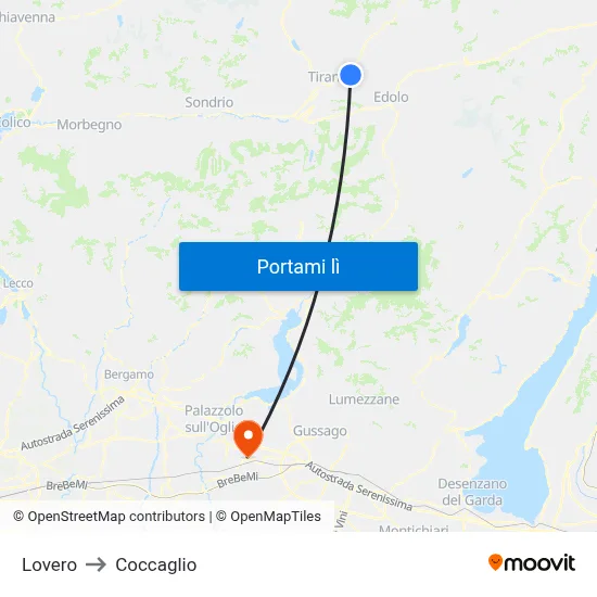 Lovero to Coccaglio map