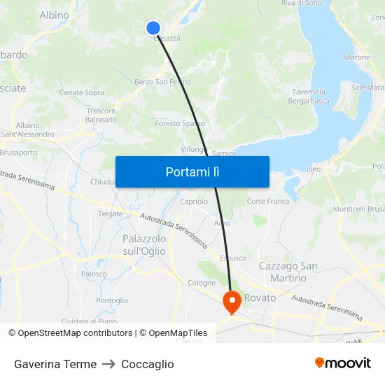 Gaverina Terme to Coccaglio map