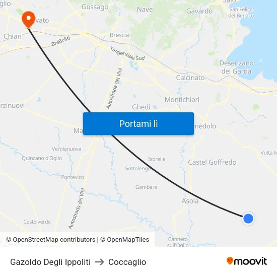 Gazoldo Degli Ippoliti to Coccaglio map