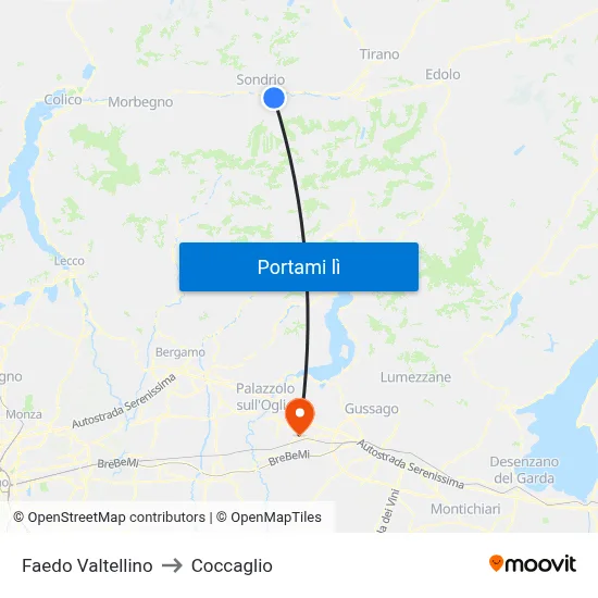 Faedo Valtellino to Coccaglio map
