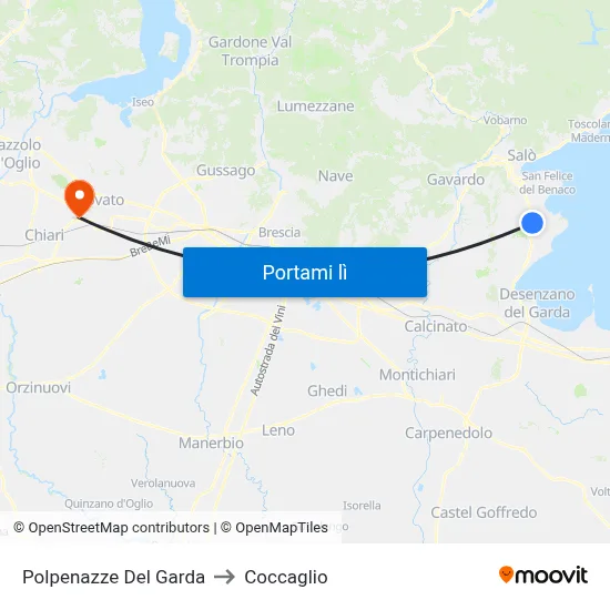 Polpenazze Del Garda to Coccaglio map