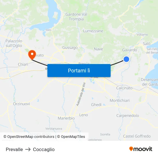 Prevalle to Coccaglio map
