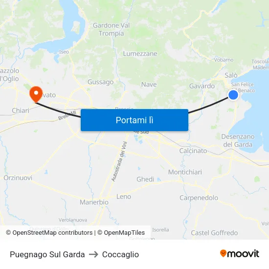 Puegnago Sul Garda to Coccaglio map