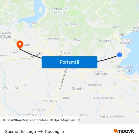 Soiano Del Lago to Coccaglio map