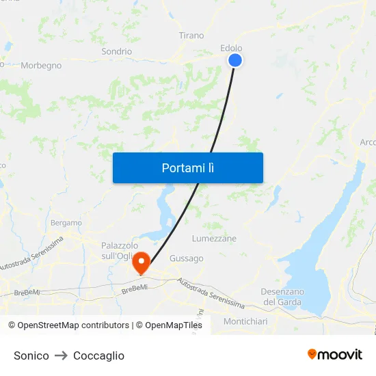 Sonico to Coccaglio map