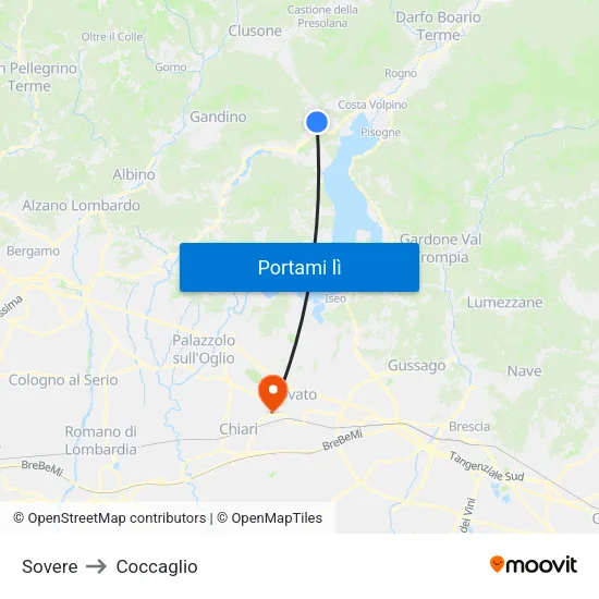 Sovere to Coccaglio map