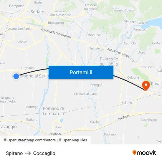 Spirano to Coccaglio map