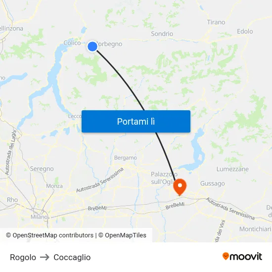 Rogolo to Coccaglio map