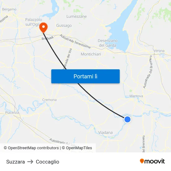 Suzzara to Coccaglio map