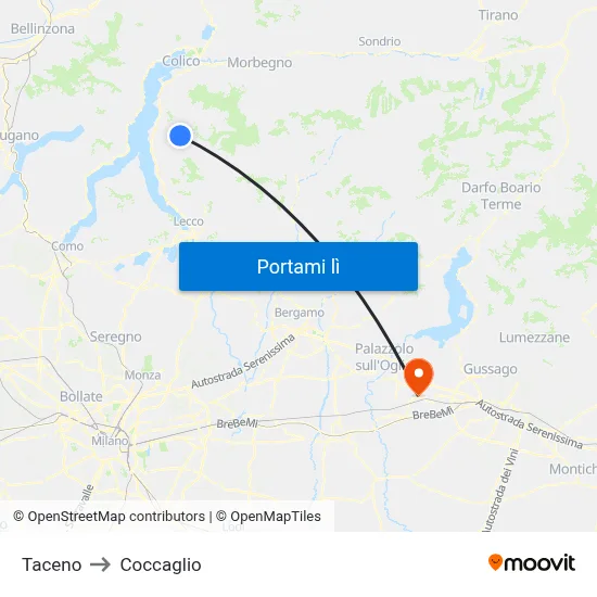 Taceno to Coccaglio map