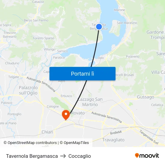 Tavernola Bergamasca to Coccaglio map